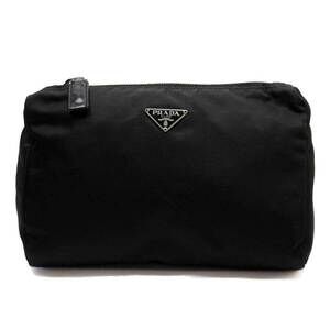 Prada makeup pouch multi purpose case triangle logo black leather classic